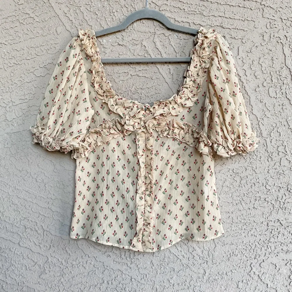 Sezane Floral Ruffle Blouse - Cream and Pink - Picture 11 of 16